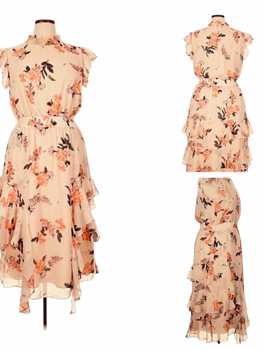 NWT Rachel Roy Floral Ruffle Dress Smocked Mock Neck NWT